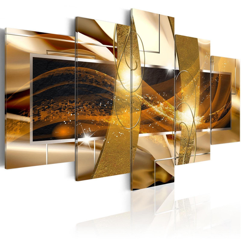 Golden Lava On Canvas - 5 Pieces, 40" H x 80" W x 0.7" D