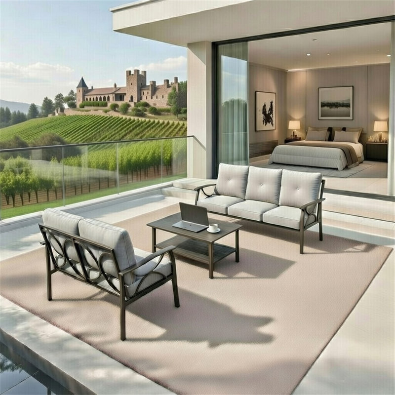 Ensemble de meubles de patio en métal 3 pièces, Gray