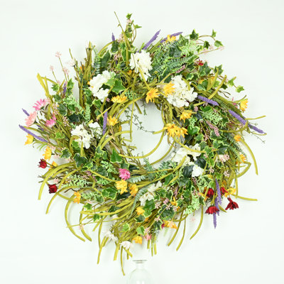 Couronne de fleurs artificielle 28 po avec grappe de lierre et de marguerite pour la porte d'entrée