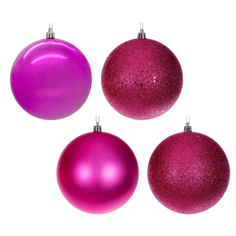 Ensemble d'ornement boule 4 pièces, 4.75" H x 4.75" W x 4.75" D, Rose vif