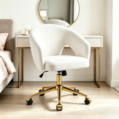 Adjustable Swivel Office Chair, Ergonomic Desk Chair with Metal Alloy Base, Upholstered Cushioned Seat & Armrests for Home Bedroom Workspace