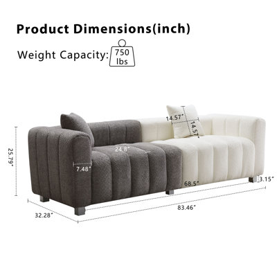 83.46'' Premium Velvet Sofa 3-Seater Loveseat, Modern Bubble Upholstered Couch with Metal Base Legs and 2 Pillows for Living Room, Bedroom.