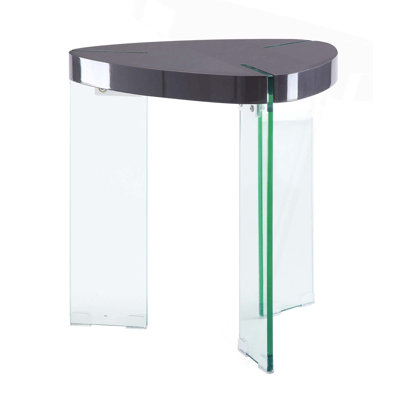 Table de bout en verre transparent gris lustré
