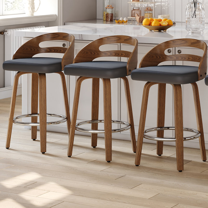 Mahtab Modern Upholstered Swivel Counter Stools (Set of 3), Black, Counter Stool (25.19” Seat Height)