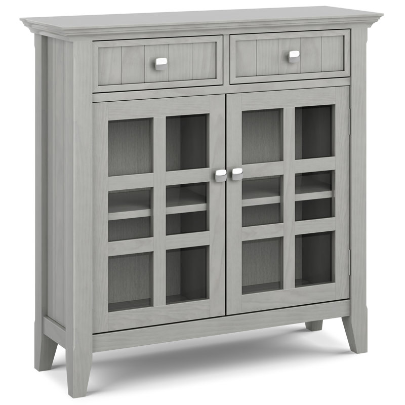 Acadian 36"W Solid Wood Transitional Entryway Storage Cabinet with Drawers, Glass Doors and Adjustable Shelves, Gray