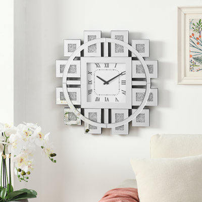 Mirrored & Faux Gemstone Wall Clock - Opulent Accent for Luxury Home Decor