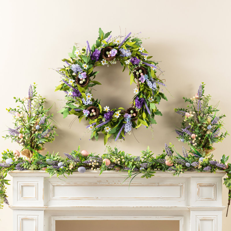 24"D Spring Lavender & Bird Nest Wreath