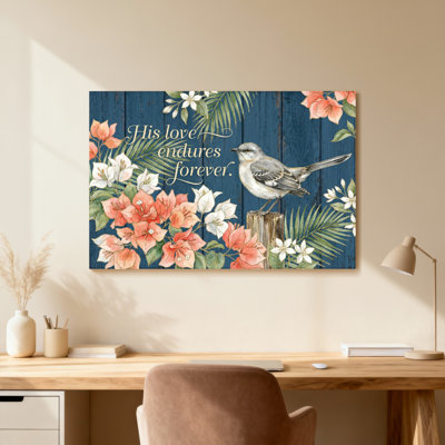 Floral Bird Wooden Background Scripture Art