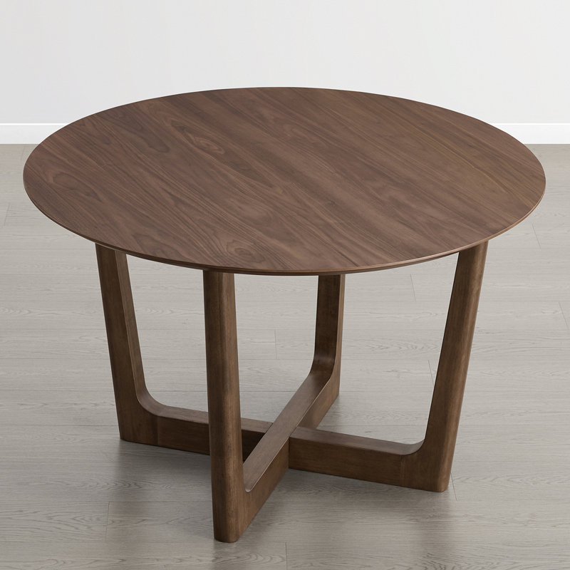 Modern Round Wood Dining Table with Cross-Leg Solid Wood Base, Walnut