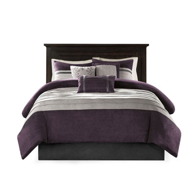 7 Piece Comforter Purple Queen - Faux Suede Cozy, Filling, Embroidered Pillows, Effortless Caretaking For Bed Comfort, , Washable