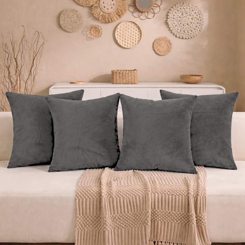 Aspire Homeware Square Plain Velvet Scatter Cushion Cover, Grey, Pack of 4