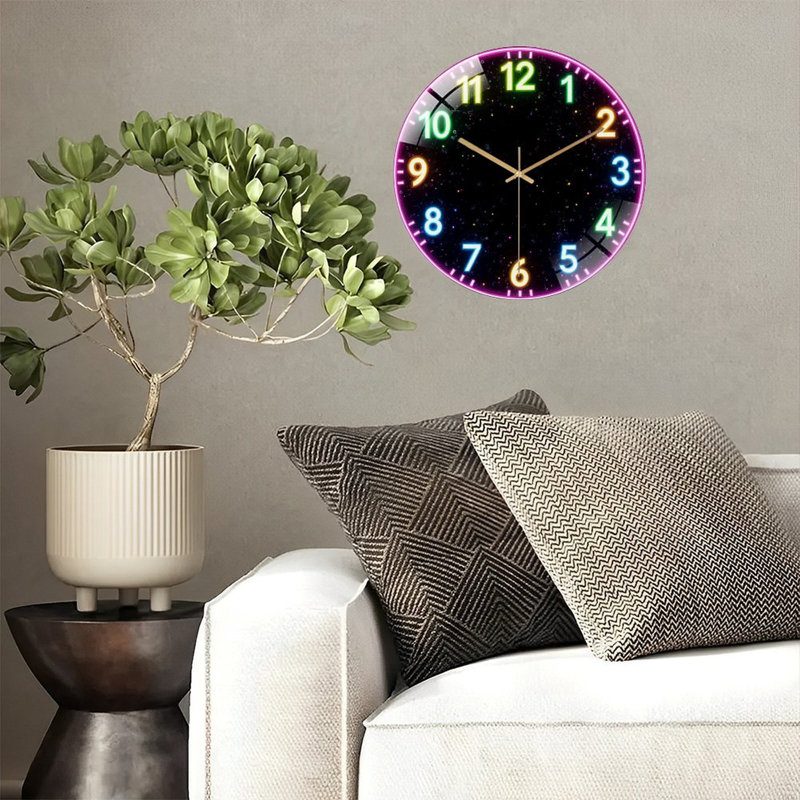 Horloge murale néon à DEL avec rétroéclairage coloré et art moderne - Horloge murale moderne en verre 12 po