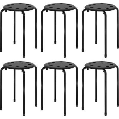 Stackable Black Metal Accent Stool Set of 6 – Heavy Duty Steel Round Stools for Kitchen, Dorm, Classroom, Party & Event Seating