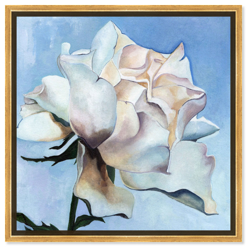 «One White Rose II», impressions sur toile de couleurs claires par Art Remedy, Cadre noir, H 17 po x l 17 po