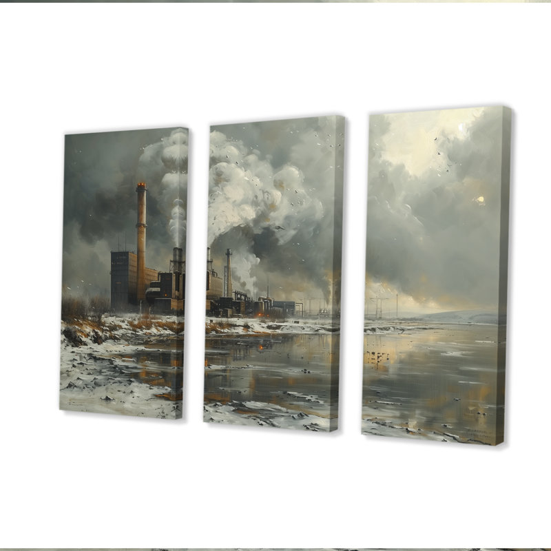 Ensemble de salon mural monochromes gris d'hiver, Toile tendue, H 40 po x l 60 po x P 1 po