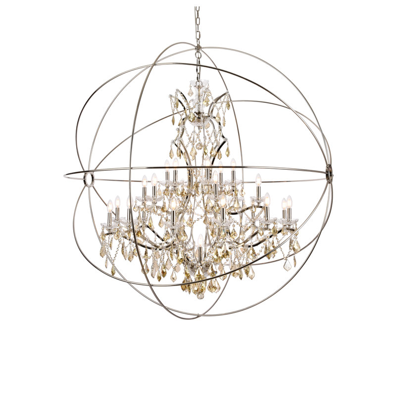Svante 25 - Light Dimmable Globe Chandelier, Golden Teak (Smoky), Polished Nickel