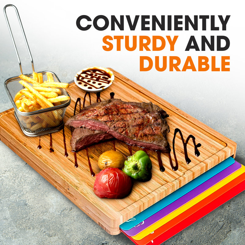 Bamboo Cutting Board Set with Color-Coded Flexible Mats