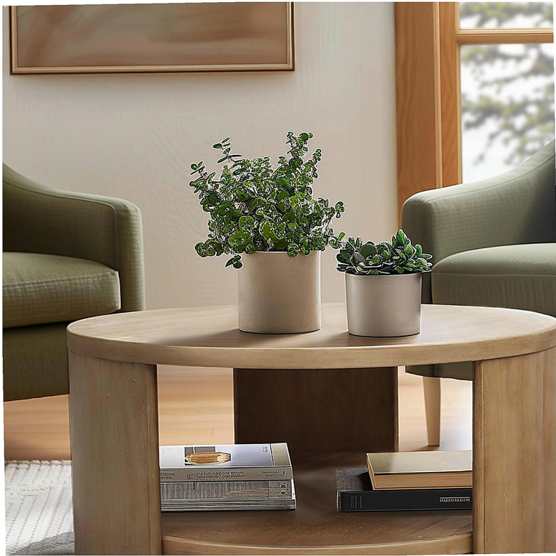 Table basse circulaire avec base, Natural, Natural, Wood