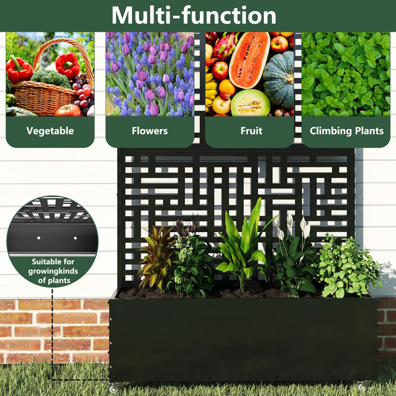 Metal Planter Box with Trellis , Black