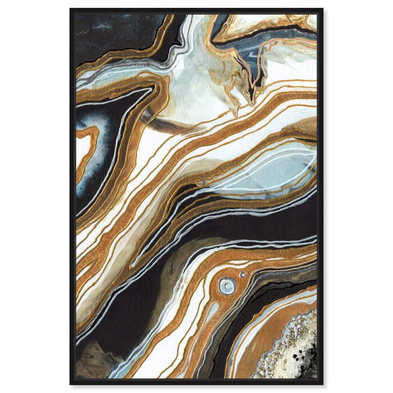 Black and Gold Abstract Canvas Wall Art with Floater Frame
