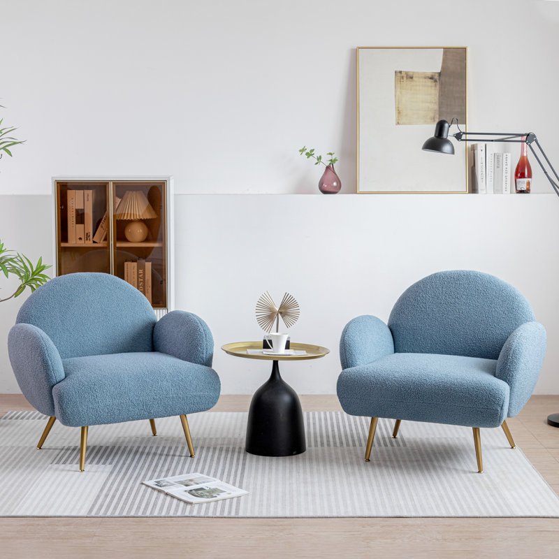 Bendetta Easy to Assemble Modern Single Sofa Chair - Ergonomic Sherpa Fabric with Soft Sponge & S Spring, Curved Armrest Design, Minimalist Style for Living Room or Bedroom, Durable Solid Wood Frame Supports 250 lbs （Set of 2）