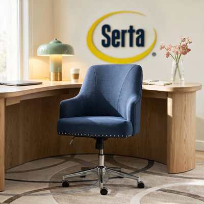  Chaise de bureau à dossier mi-haut Leighton de Serta avec têtes de clous chromées, coussin en mousse à mémoire de forme, accoudoirs rembourrés