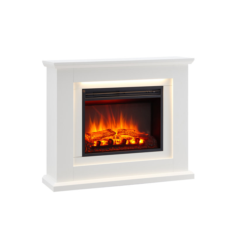 EVORA FLAMME Electric Fireplace, White, 82cm H x 100cm W x 25cm D