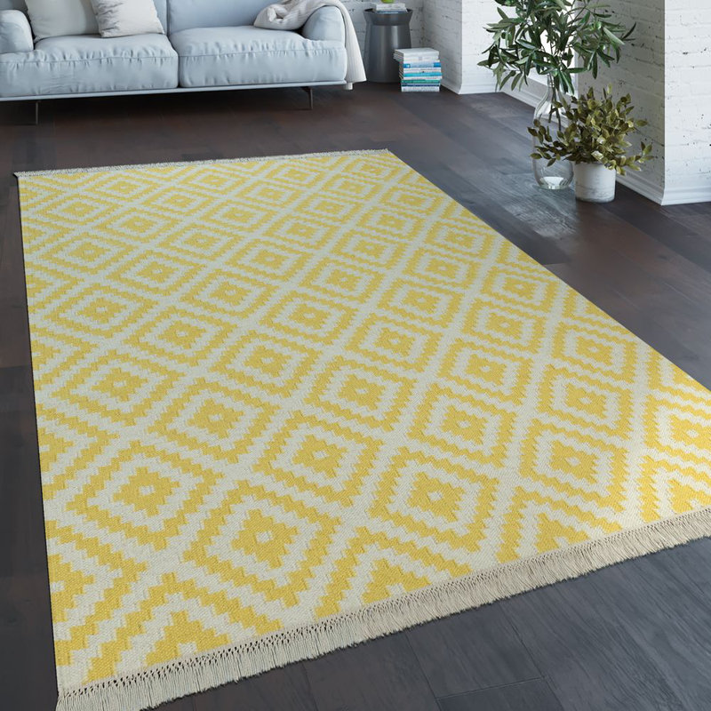 Evangeline Geometric Hand Woven Area Rug, Rectangle 60cm x 110cm