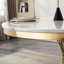 Table de salle à manger ronde avec une texture de marbre exquise, une base en acier inoxydable de 400 livres et une table de fête-1924693328