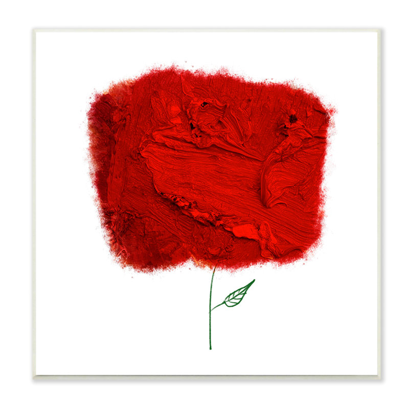 «Nerudo Rose», interprétation abstraite, art floral rouge surdimensionné et encadré par art moderne, Plaque murale
