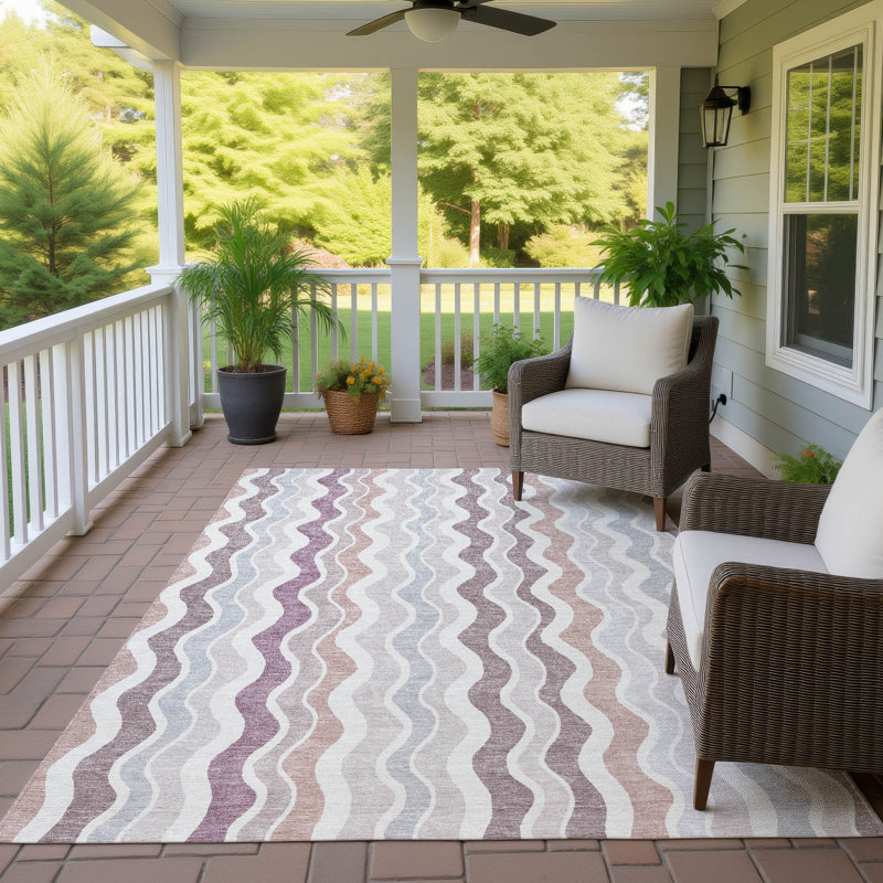 Machine Washable Indoor/Outdoor Bourkelands ACN2342 Stripes Rug, Rectangle 5' x 7'6"