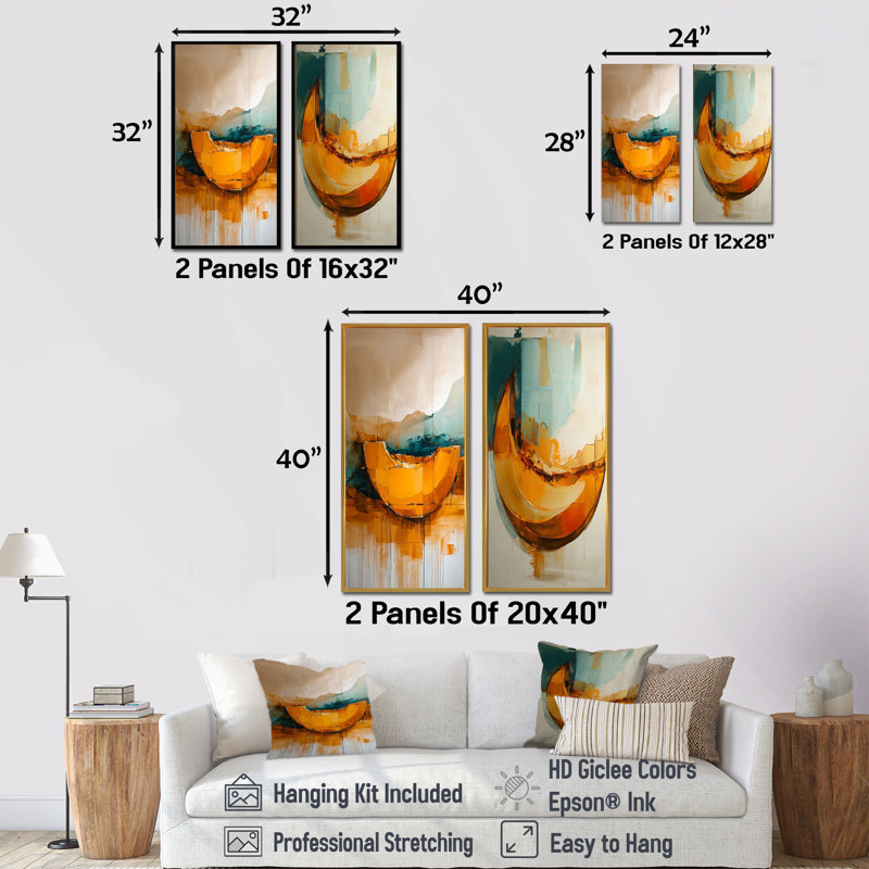Ensemble d'art mural orange 2 pièces Melon I - Melon, H 28 po x l 24 po, Impression encadrée, Érable