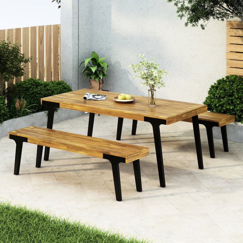 Banc en bois moderne de 2 pièces, l 63 po x P 14,75 po, H 17,75 po