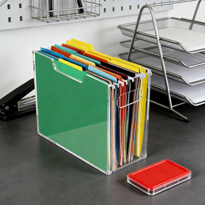 DINGHUO Clear Acrylic Hanging File Folder Organizer Box With Handles, Portable Letter Size File Storage For Desktop, Home, Office, And School Use