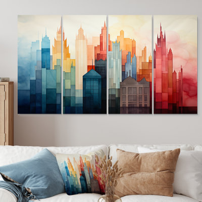 Watercolor Colorful New York City IV - New York 4 Piece Wall Art