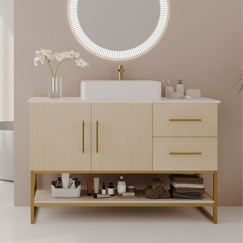 Meuble-lavabo moderne 36 po avec lavabo vasque en céramique, meuble autoportant d'appoint