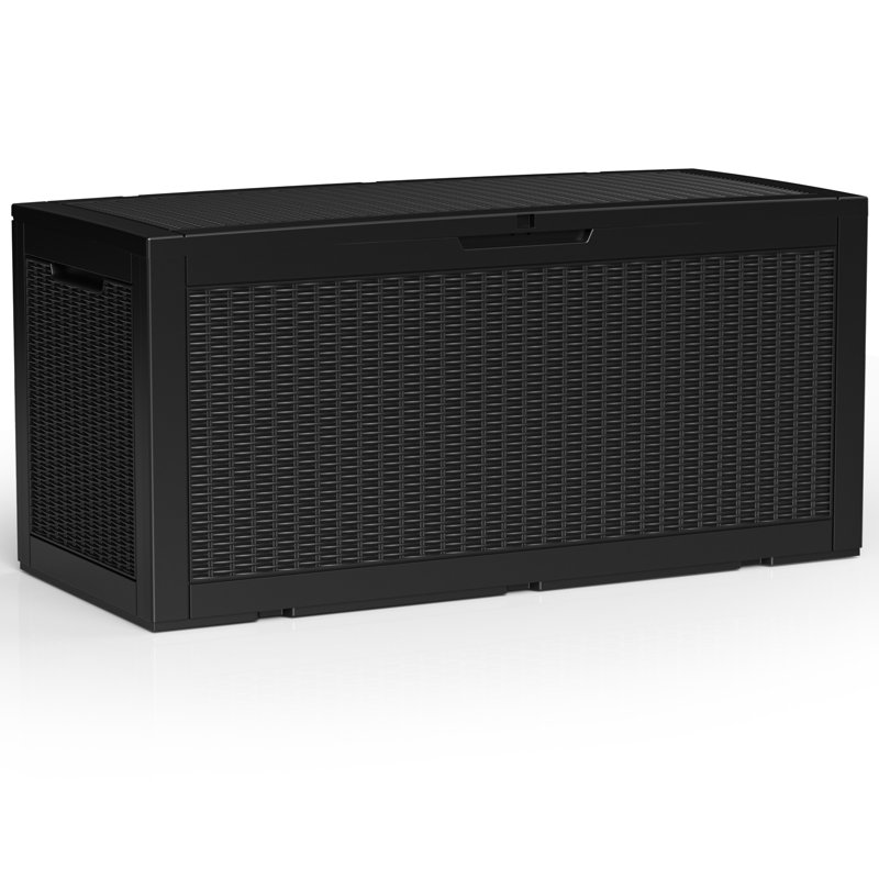 Vbal 100 Gallons Water Resistant Resin Lockable Deck Box, Black