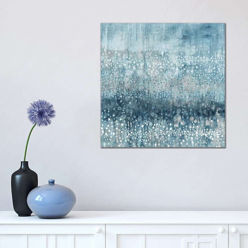 «Rain Abstract IV Blue Silver» par Danhui Nai - reproduction d'art, Toile tendue, Pas de tapis, H 18 po x l 18 po x 1,5 po