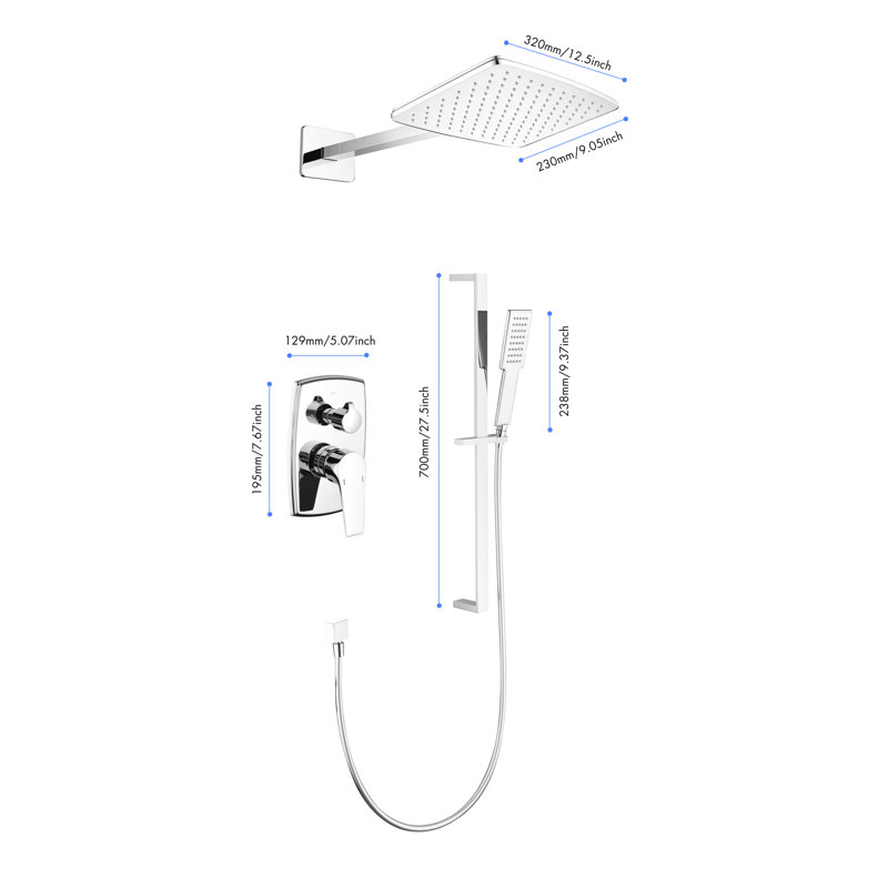 Shower System Featuring Head, Hand Shower, Slide Bar - Arm, Hose, Valve Trim For Soothing Bath Time Brass In Bar, Mounting Kit