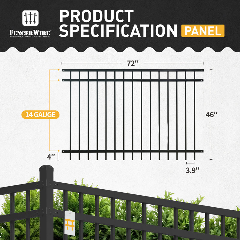 Black Heavy Duty Flat Top Metal Fence Panel, 4 ft. x 6 ft.