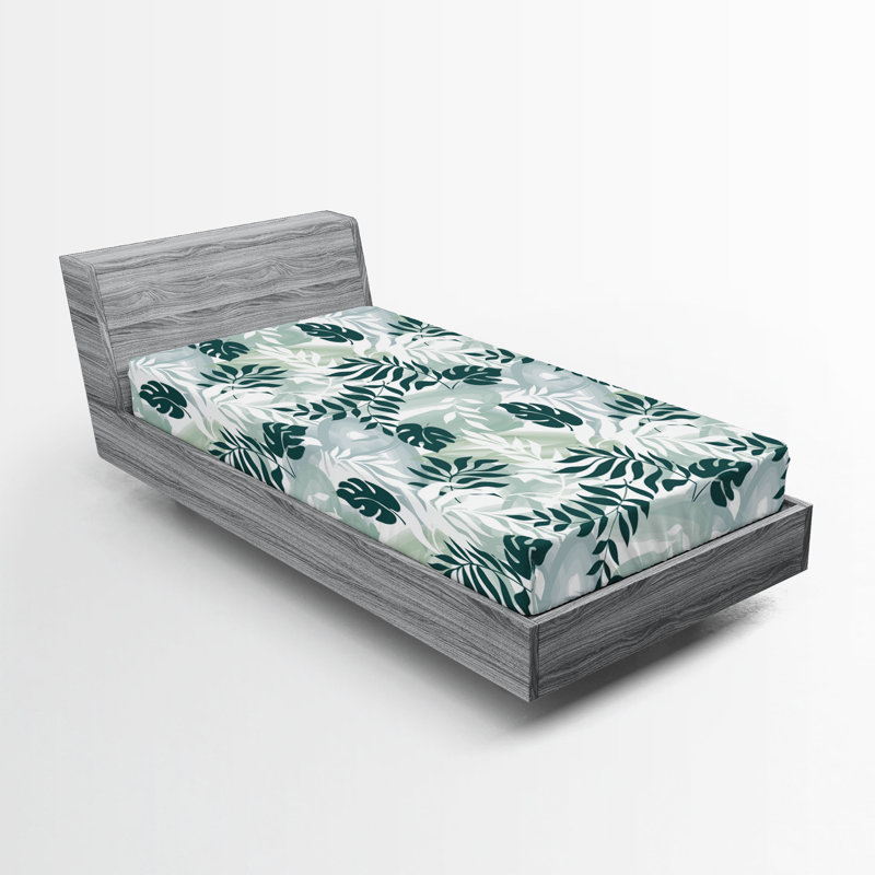Drap-housse Ambesonne, Drap-housse pour lit simple TG, Bleu sarcelle foncé, blanc / floral
