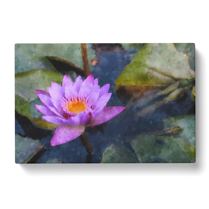 Purple Water Lily Flower - Wrapped Canvas Painting, 35cm H x 50cm W x 3cm D