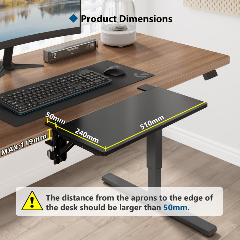 Adreian 1.3cm H x 51cm W Desk Keyboard Tray, Black
