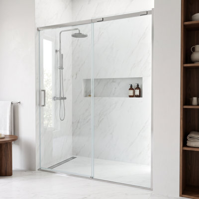 VIGO Amada 56"–60" W x 74" H Frameless Sliding Shower Door in Chrome with Clear Tempered Glass