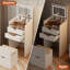 Ensemble de coiffeuse 3-en-1 avec tabouret, miroir rabattable et 3 lumières de couleur