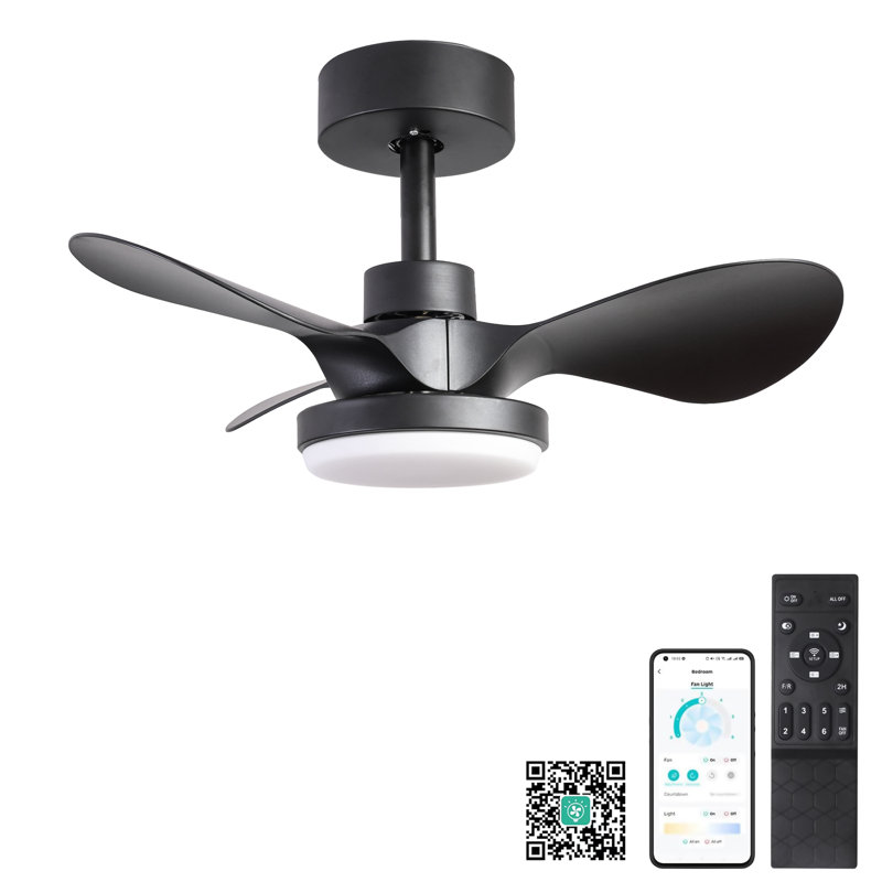 Petit ventilateur de plafond 24 po avec télécommande et moteur à courant continu moderne réversible à 6 vitesses, Noir