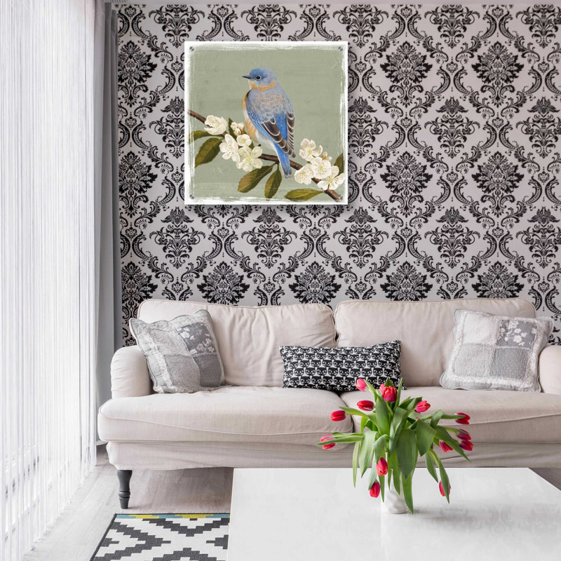«Bluebird Branch II» par Victoria Borges, art mural en verre acrylique, H 24 po x l 24 po x P 0,2 po