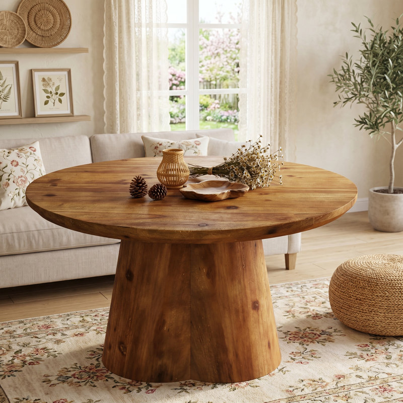 Table basse ronde en bois massif de 31,5 po, table de salon de ferme avec base robuste pour petits espaces, facile à assembler