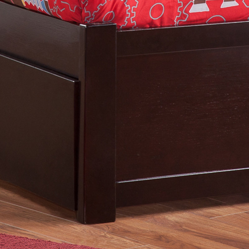 Lit plateforme en bois massif avec pied de lit et gigogne Kindig, Simple, Espresso