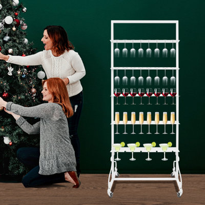Storage Rack 5‑Tier Floor Standing Champagne Display Stand Iron Wine Glass Rack with Lockable Casters Holds Up to 40 Glasses for Party Wedding Banquet(Black)